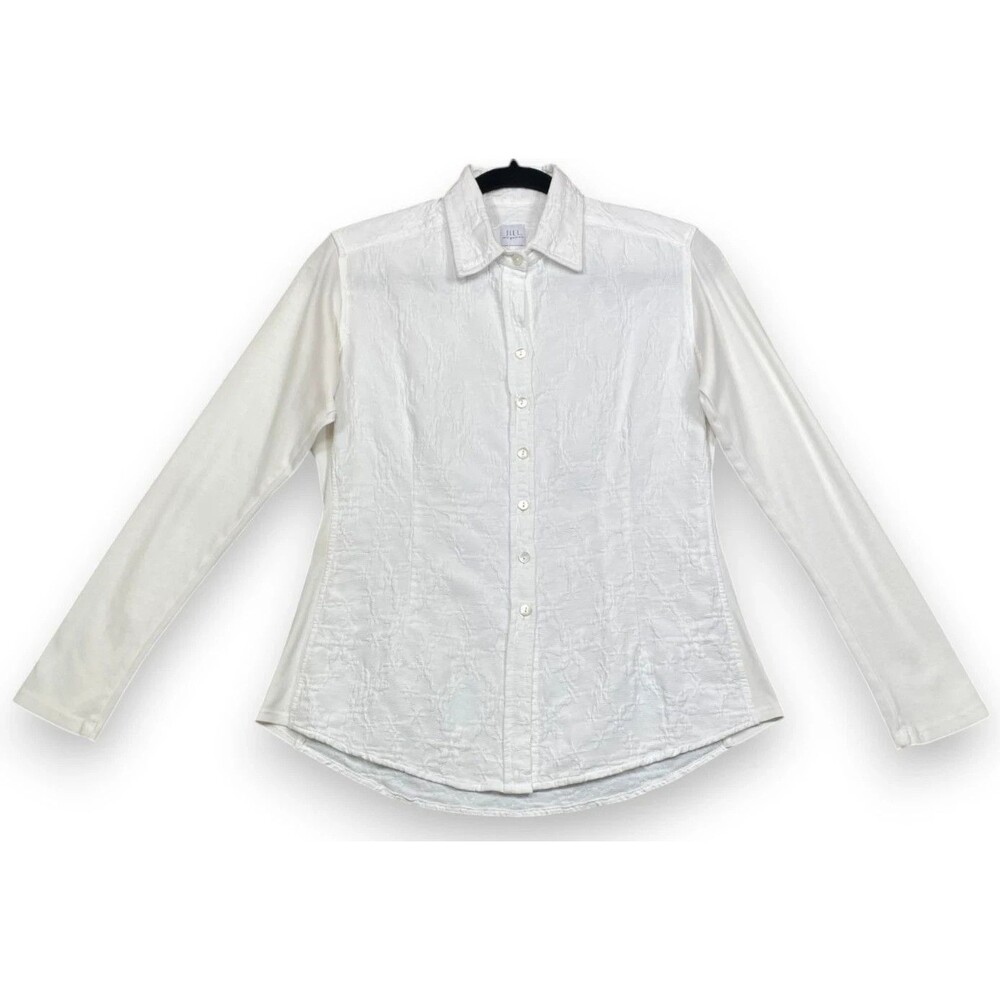 Jill McGowan Shirt Womens S White Textured Button Up Cotton Blouse Top Classic